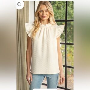 Women’s VOY Cap Sleeve Chiffon Back Tie Textured Knit Top Size-Ivory White-Large
